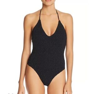NWT  Peixoto Billie Smocked  One Piece Swimsuit in Black Size L